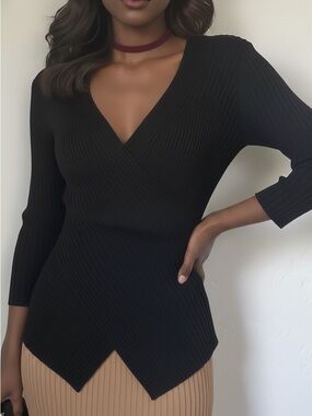 Giovanni Black Wrap-Front Women's Top